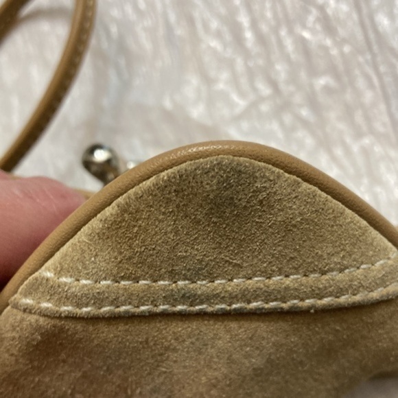 Coach tan taupe suede wristlet bag with lobster clasp rare vintage y2k brown